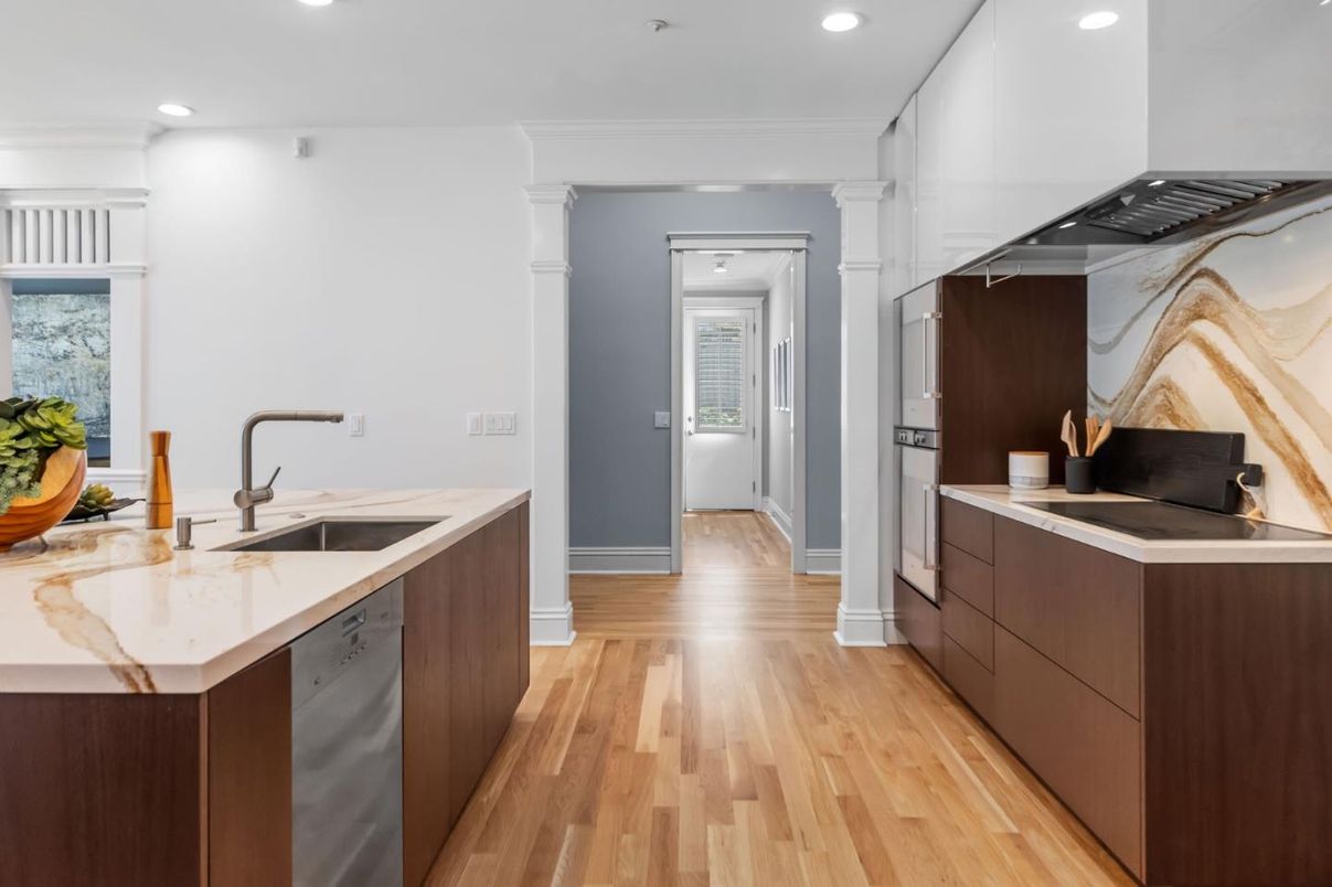 Interior, Kitchen, Recessed Lighting, Wood Texture Flooring