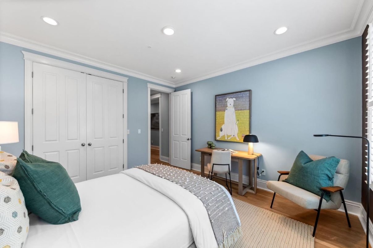 Bedroom, Home Office, Interior, Recessed Lighting, Wood Texture Flooring