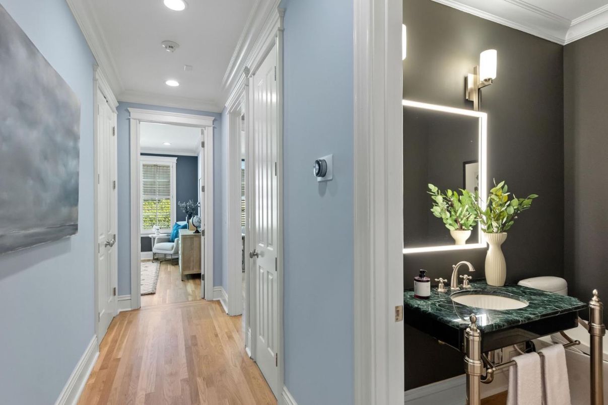 Bathroom, Interior, Recessed Lighting, Wood Texture Flooring