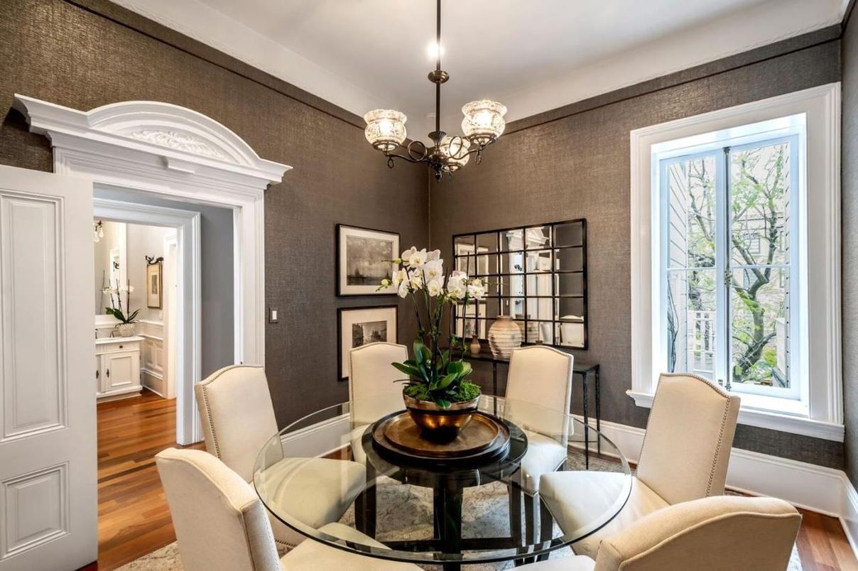 Chandelier, Dining room, Interior, Wood Texture Flooring