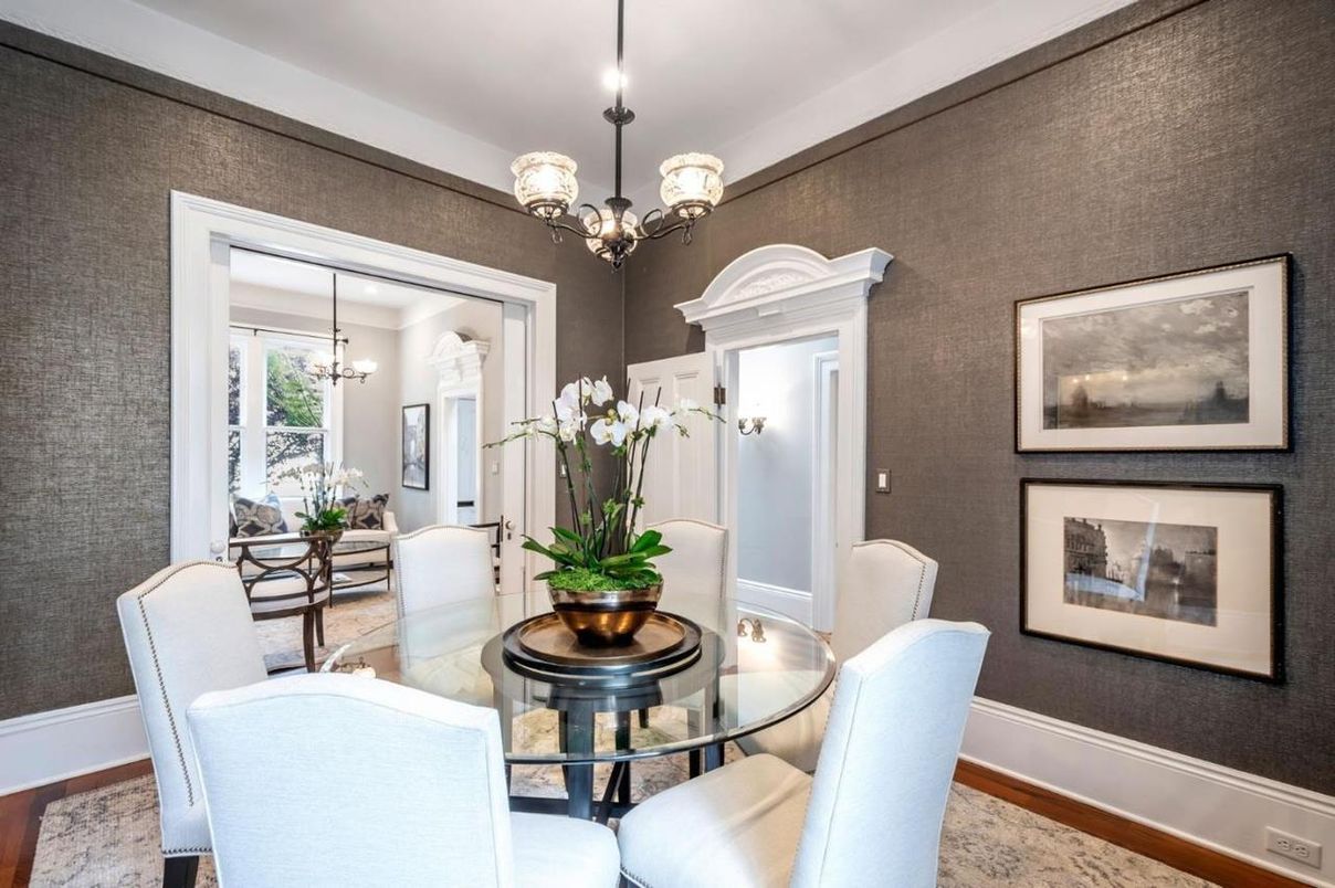 Chandelier, Dining room, Interior, Pendant Lights, Wood Texture Flooring
