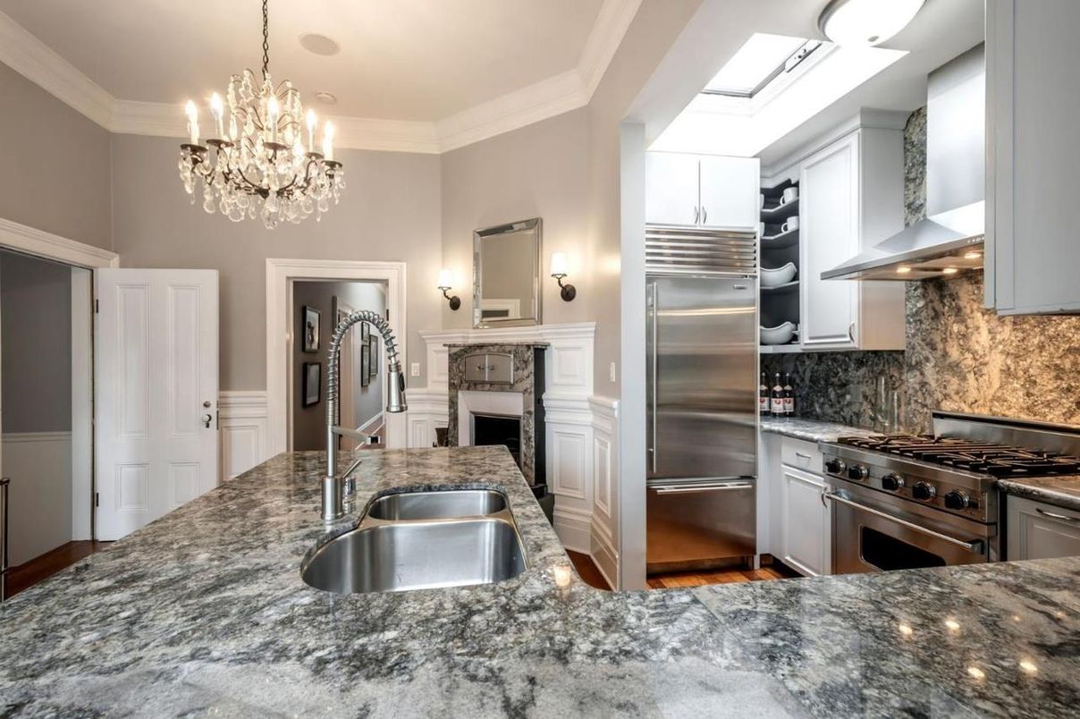 Chandelier, Interior, Kitchen, Stainless Steel Appliances