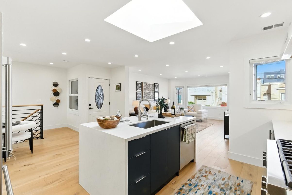 Interior, Kitchen, Living room, Recessed Lighting, Wood Texture Flooring