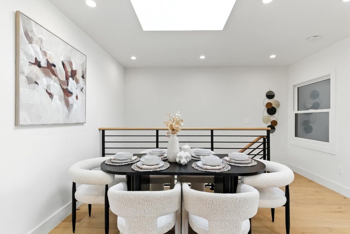 Dining room, Interior, Recessed Lighting, Wood Texture Flooring