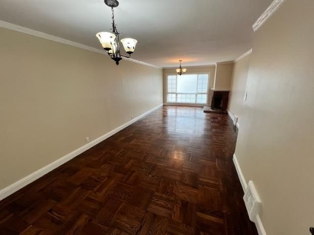 Chandelier, Empty room, Interior, Pendant Lights, Wood Texture Flooring