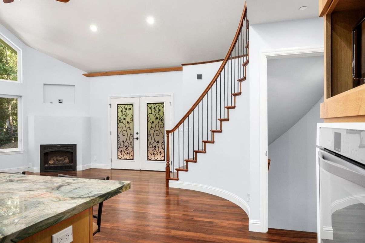 Fireplace, Interior, Recessed Lighting, Wood Texture Flooring