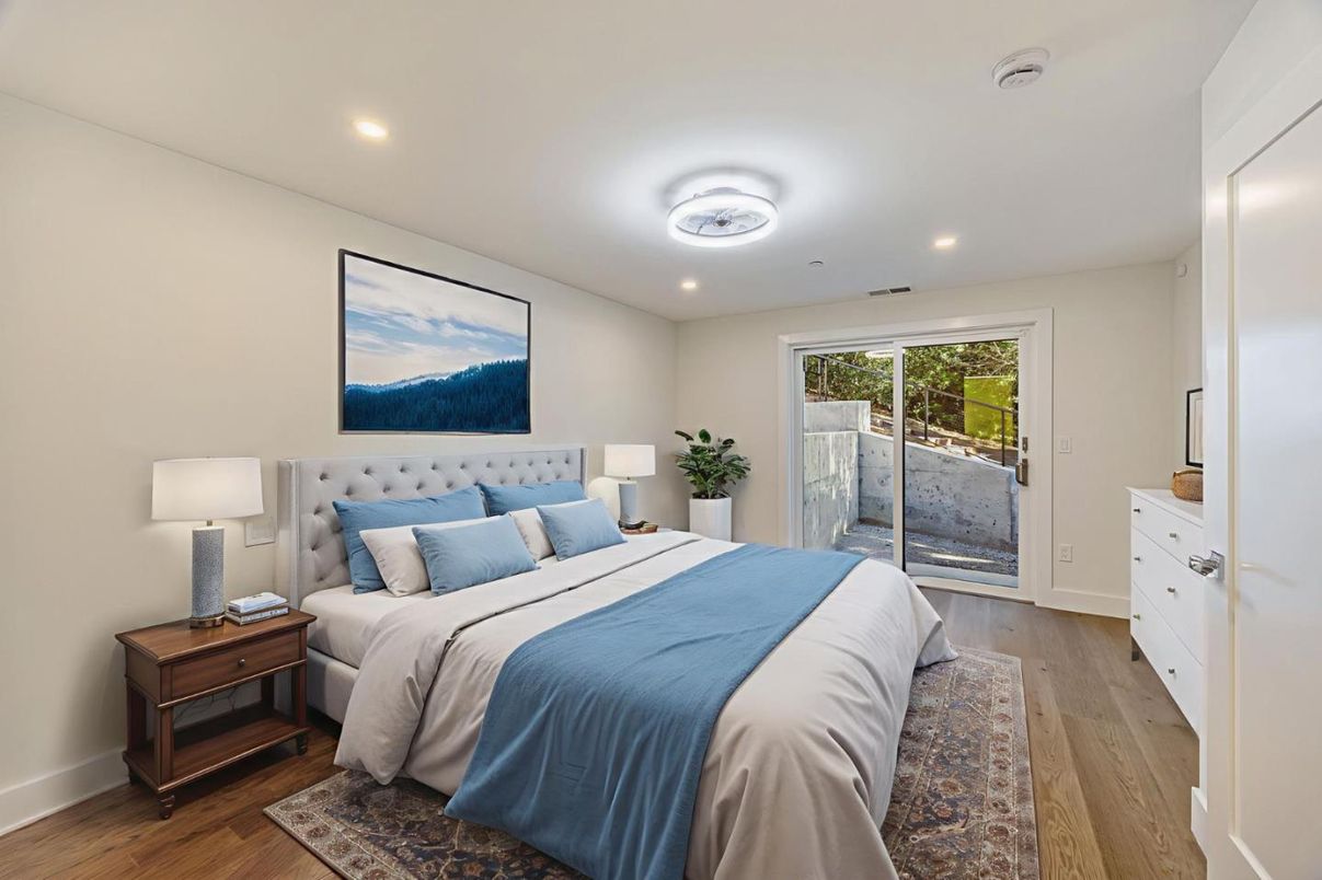 Bedroom, Interior, Recessed Lighting, Wood Texture Flooring