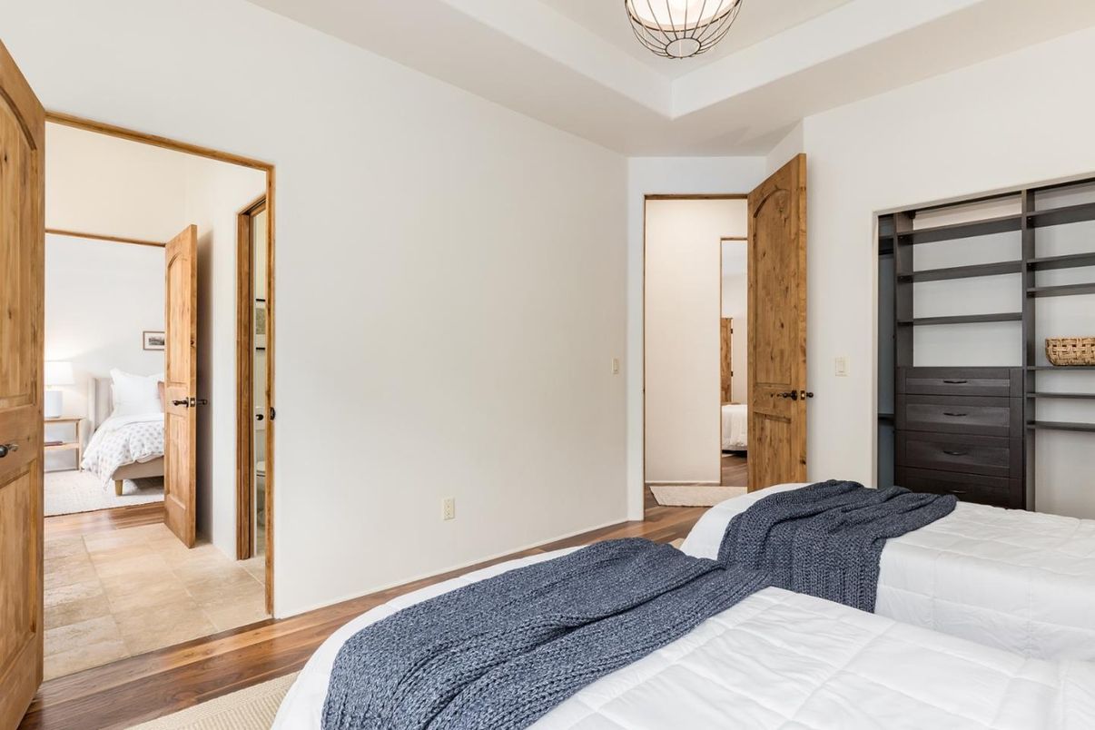 Bedroom, Interior, Pendant Lights, Wood Texture Flooring