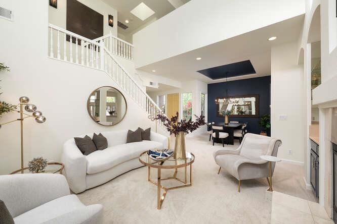 Chandelier, Dining room, Fireplace, Interior, Living room, Recessed Lighting