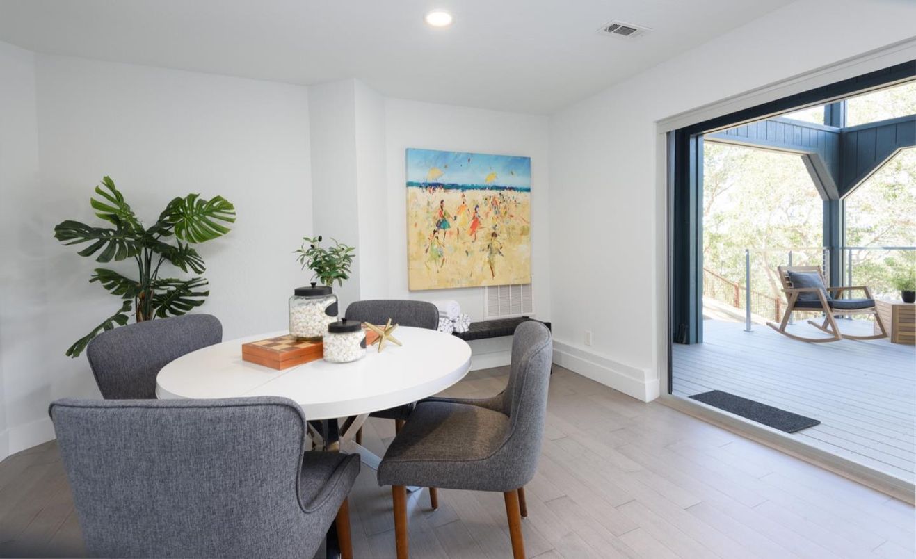 Dining room, Interior, Recessed Lighting, Wood Texture Flooring