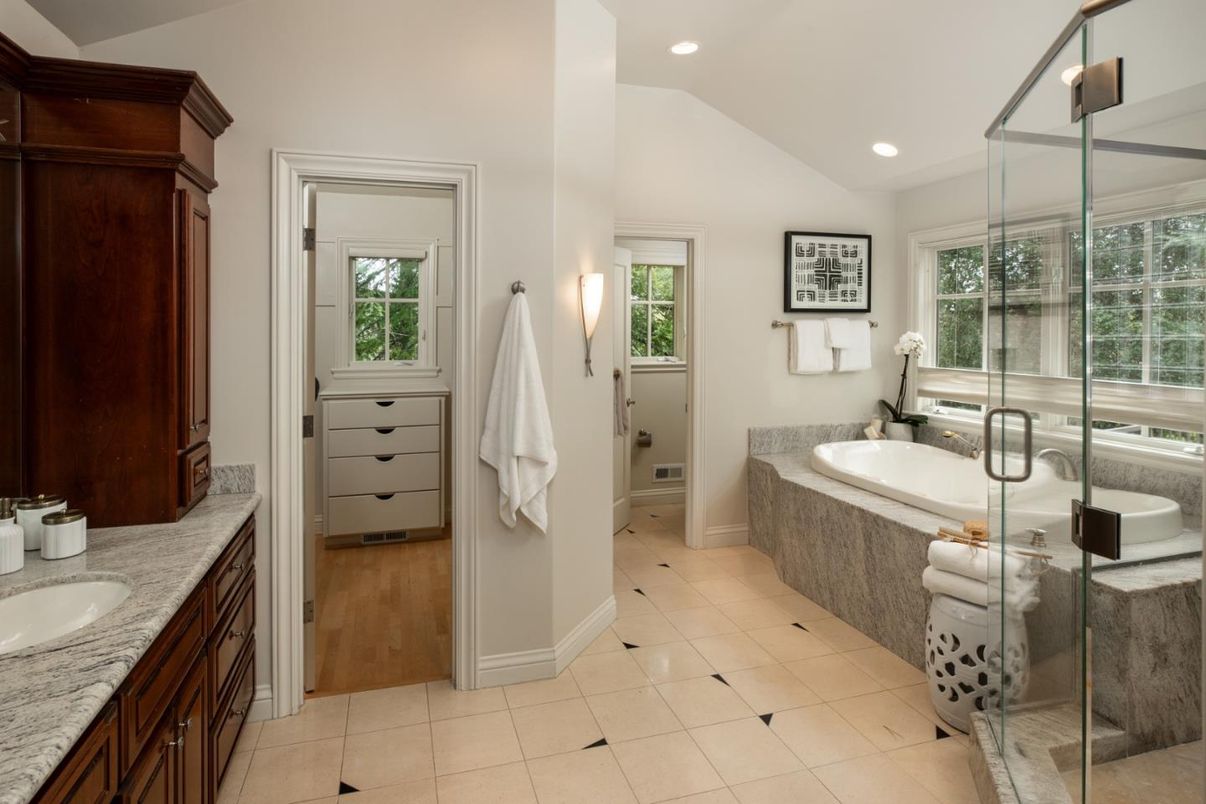 Bathroom, Dual Sink Vanities, Glass Shower, Interior, Recessed Lighting