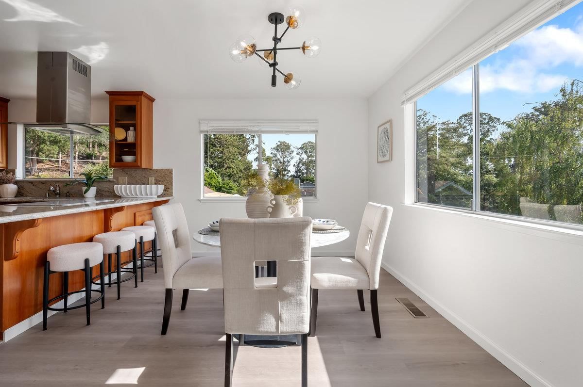 Dining room, Interior, Pendant Lights, Wood Texture Flooring