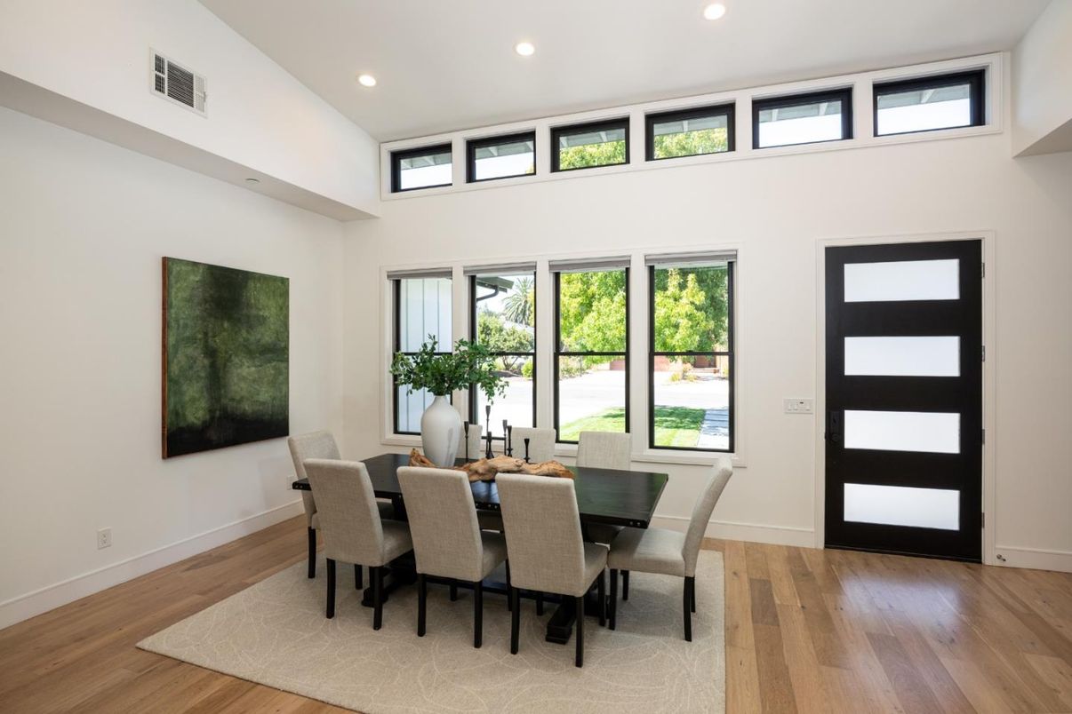 Dining room, Interior, Recessed Lighting, Wood Texture Flooring