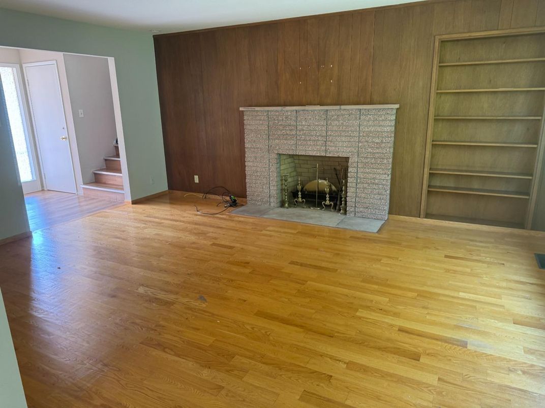 Empty room, Fireplace, Interior, Wood Texture Flooring, Wooden Walls