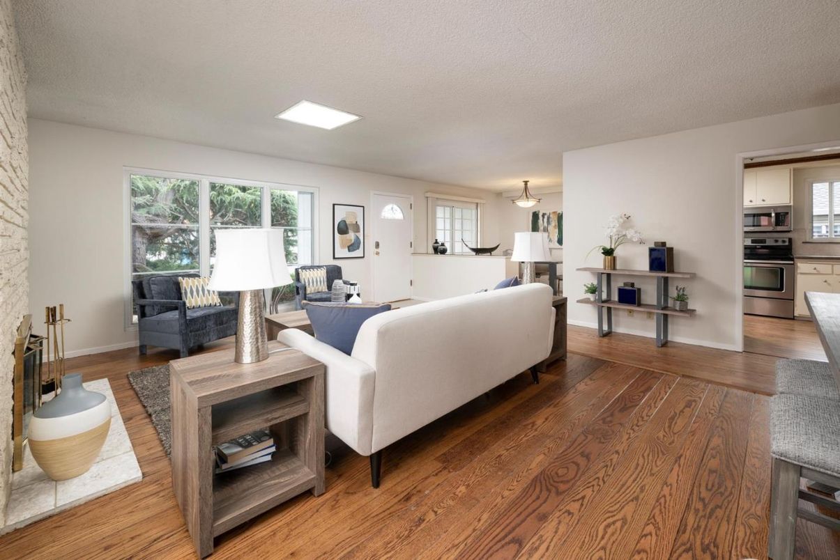 Interior, Kitchen, Living room, Stainless Steel Appliances, Wood Texture Flooring