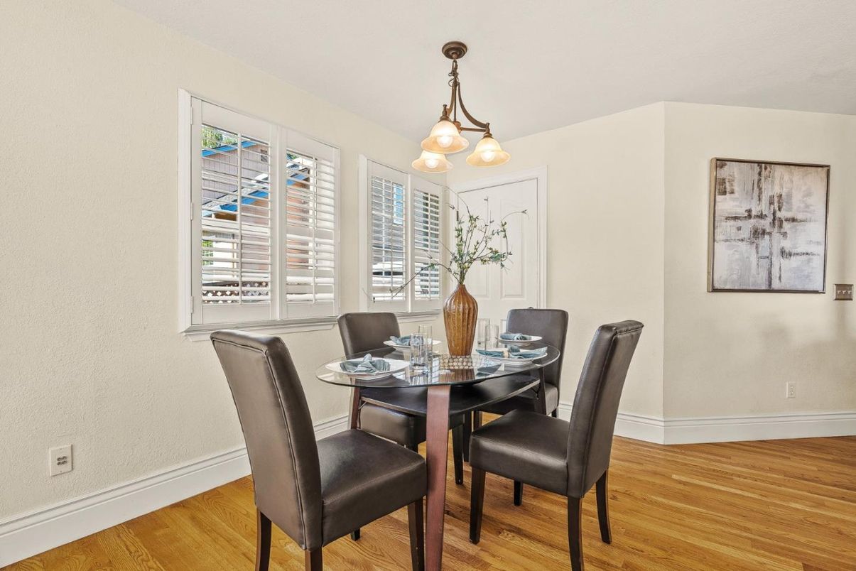 Dining room, Interior, Pendant Lights, Wood Texture Flooring