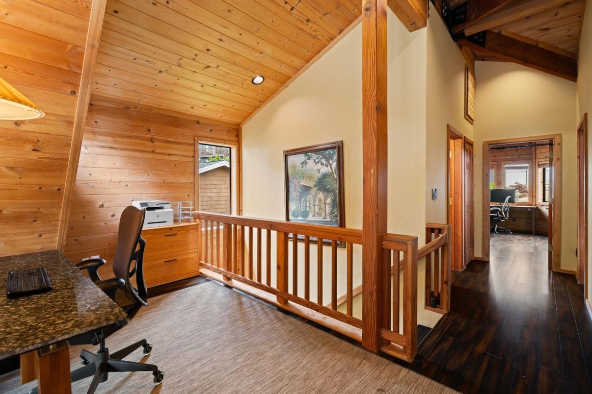 Home Office, Interior, Recessed Lighting, Wooden Beams, Wooden Ceilings, Wood Texture Flooring, Wooden Walls