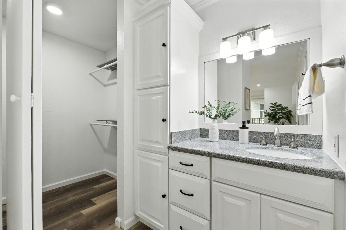Bathroom, Interior, Recessed Lighting, Walk-in Closets, Wood Texture Flooring