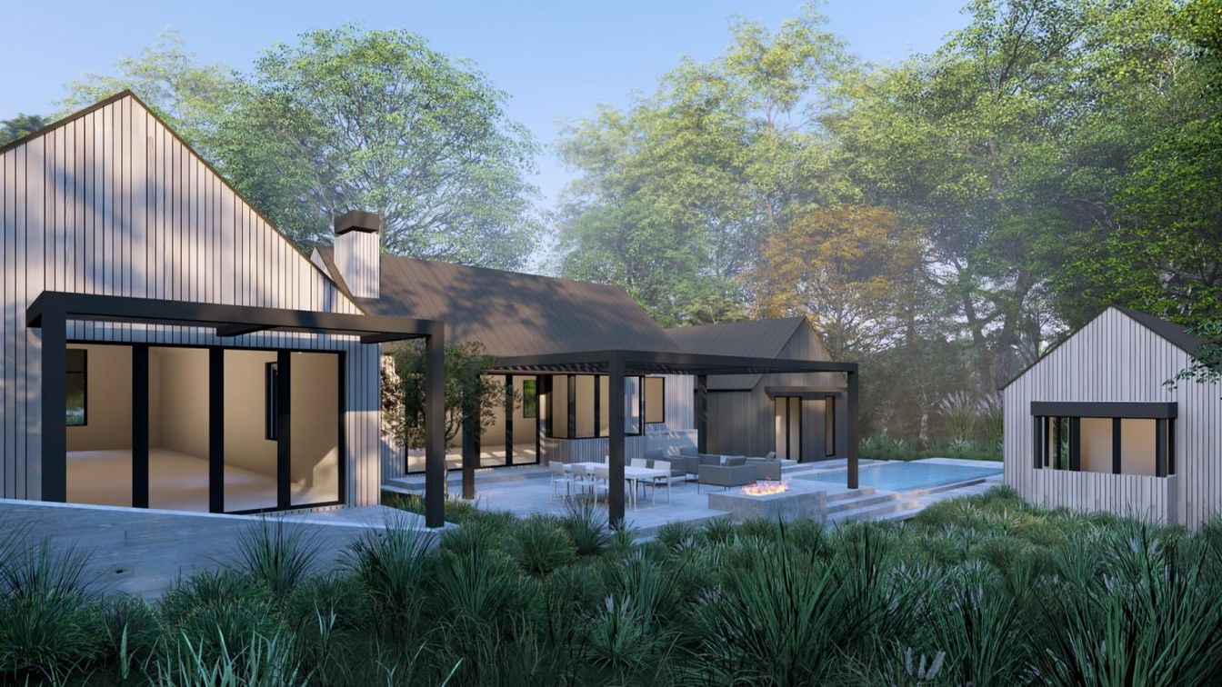 Backyard, Exterior, Facade, Pool, Modern