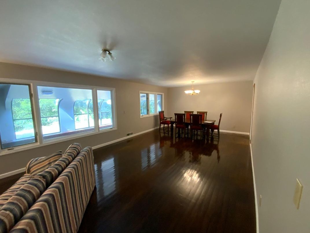 Chandelier, Dining room, Interior, Wood Texture Flooring