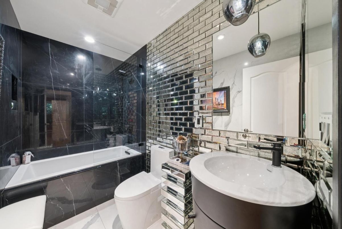 Bathroom, Glass Shower, Interior, Marble Walls, Recessed Lighting