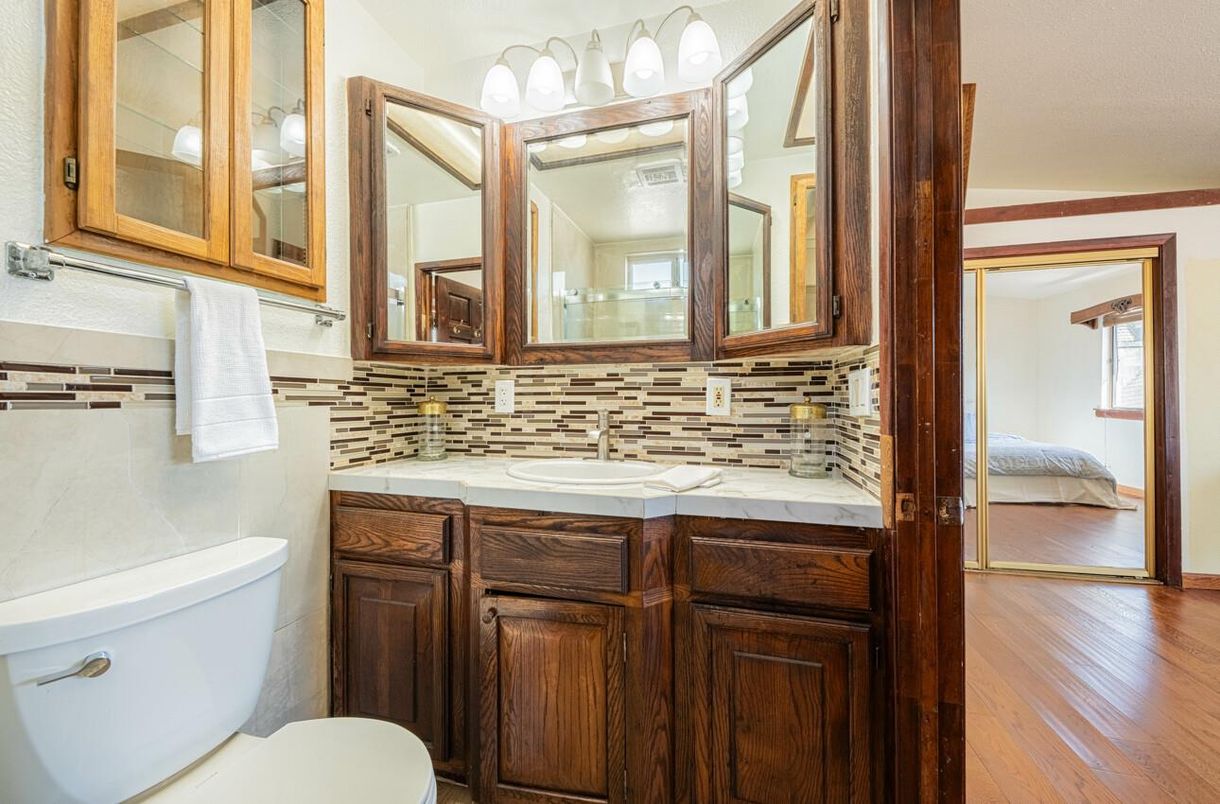 Bathroom, Interior, Tile Countertops, Wood Texture Flooring