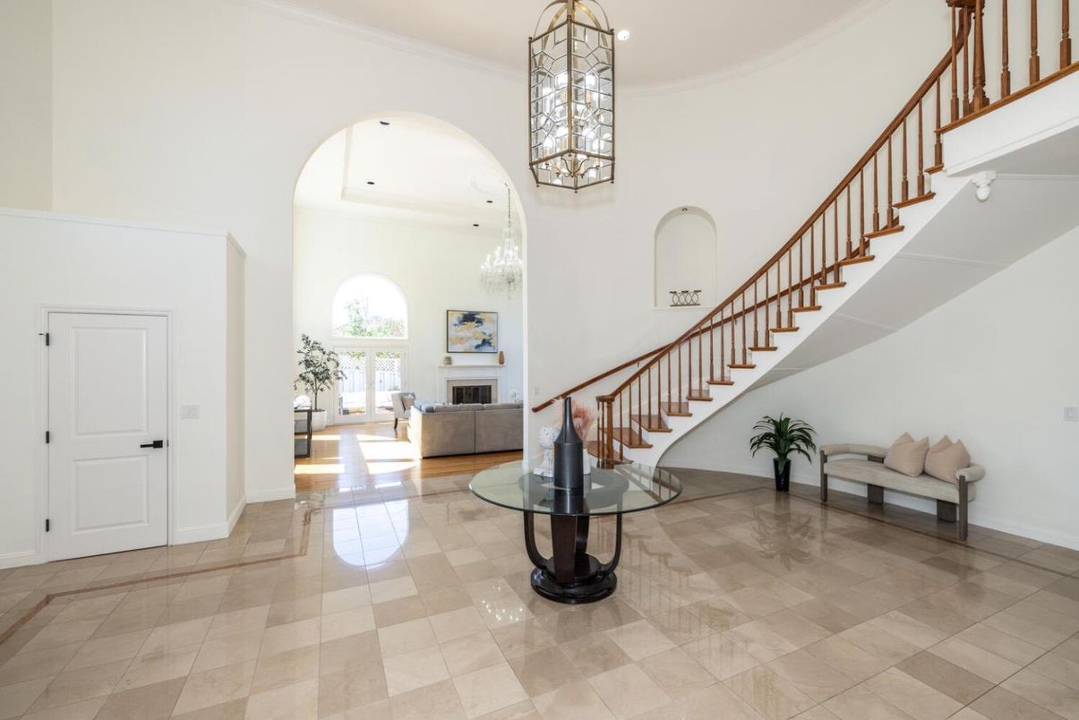 Chandelier, Fireplace, Interior