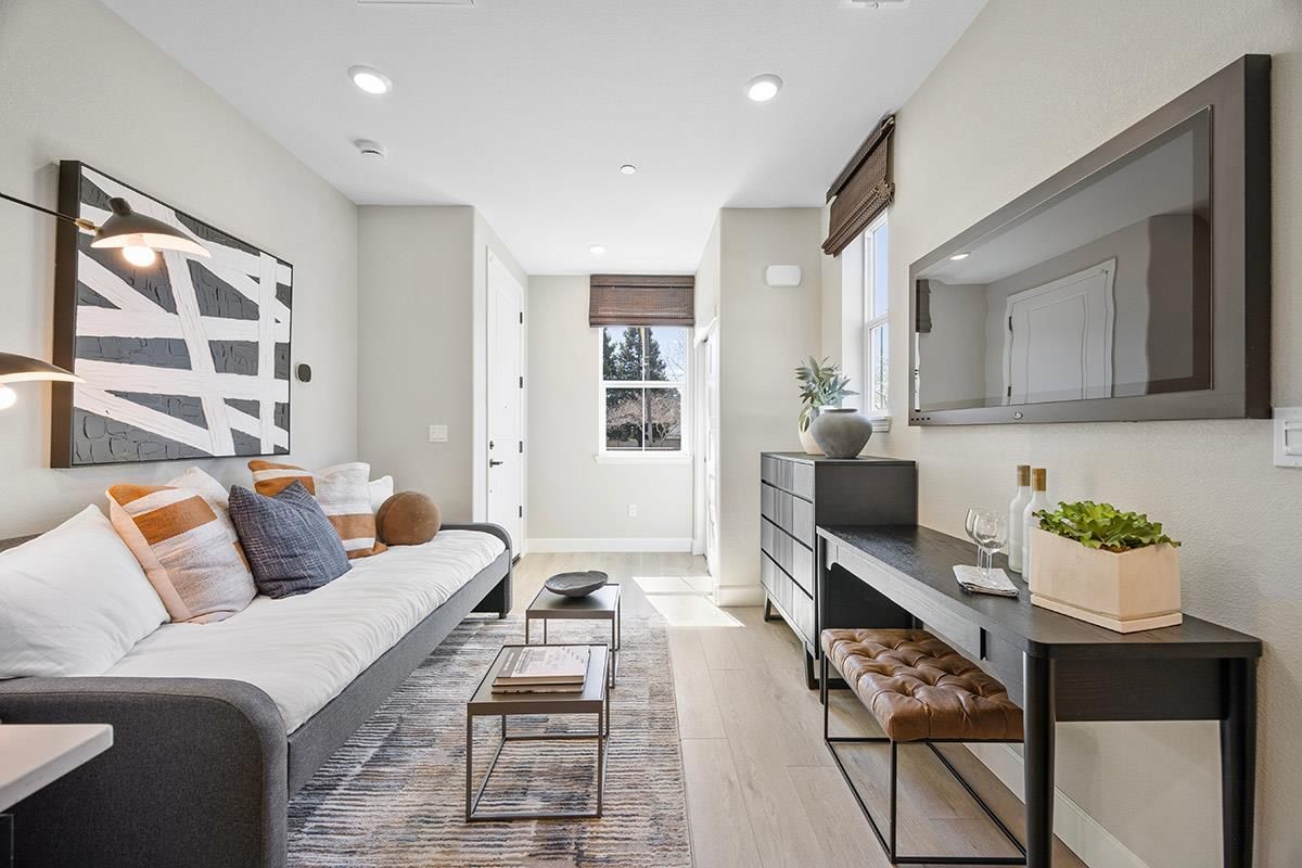 Interior, Living room, Recessed Lighting, Wood Texture Flooring