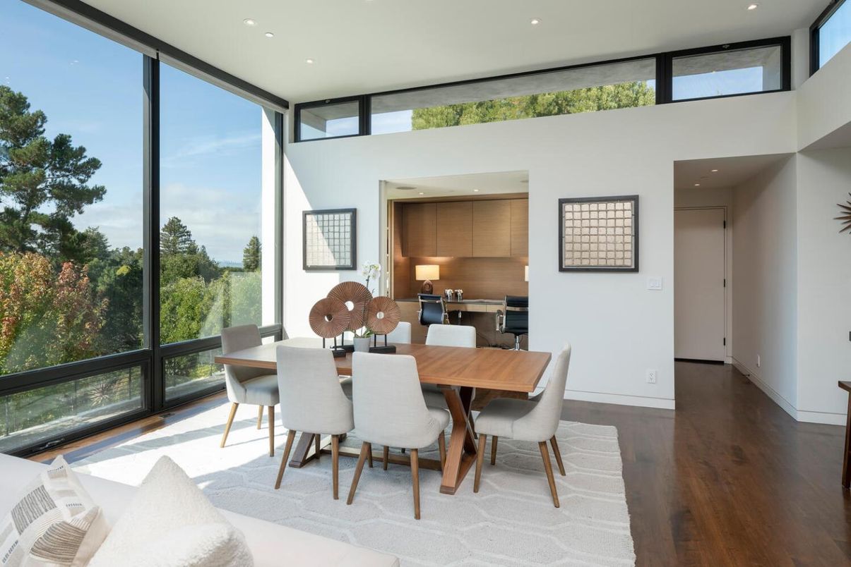 Dining room, Interior, Recessed Lighting, Wood Texture Flooring