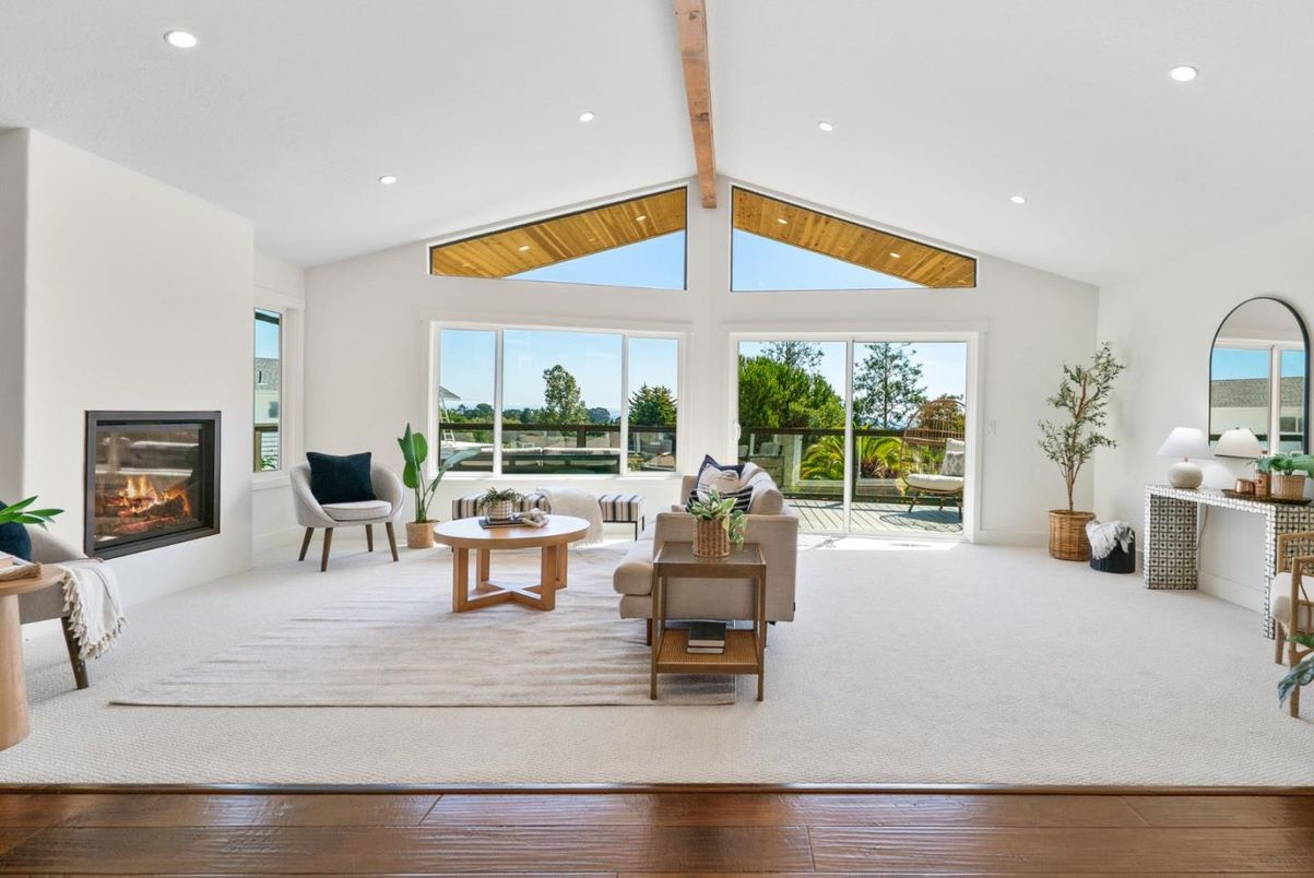 Fireplace, Interior, Living room, Recessed Lighting, Wooden Beams, Wood Texture Flooring