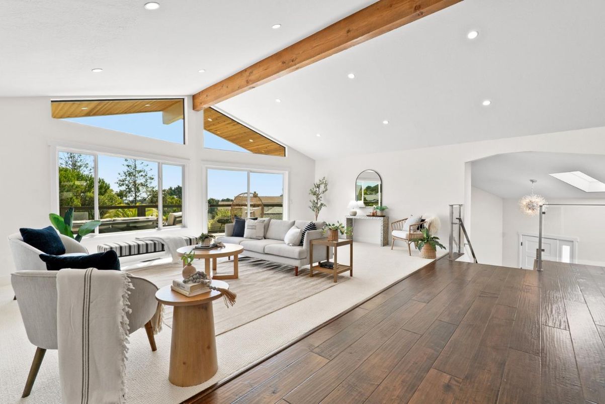 Chandelier, Interior, Living room, Recessed Lighting, Wooden Beams, Wood Texture Flooring