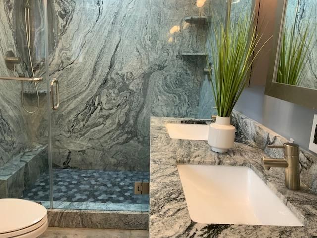 Bathroom, Glass Shower, Interior, Marble Walls