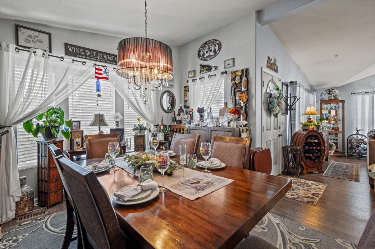 Chandelier, Dining room, Interior, Wood Texture Flooring