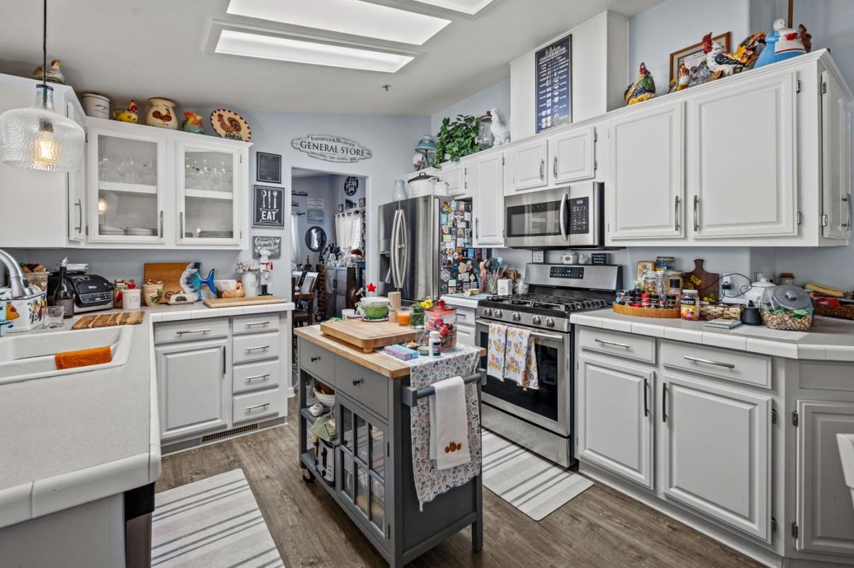 Interior, Kitchen, Pendant Lights, Stainless Steel Appliances, Wood Texture Flooring