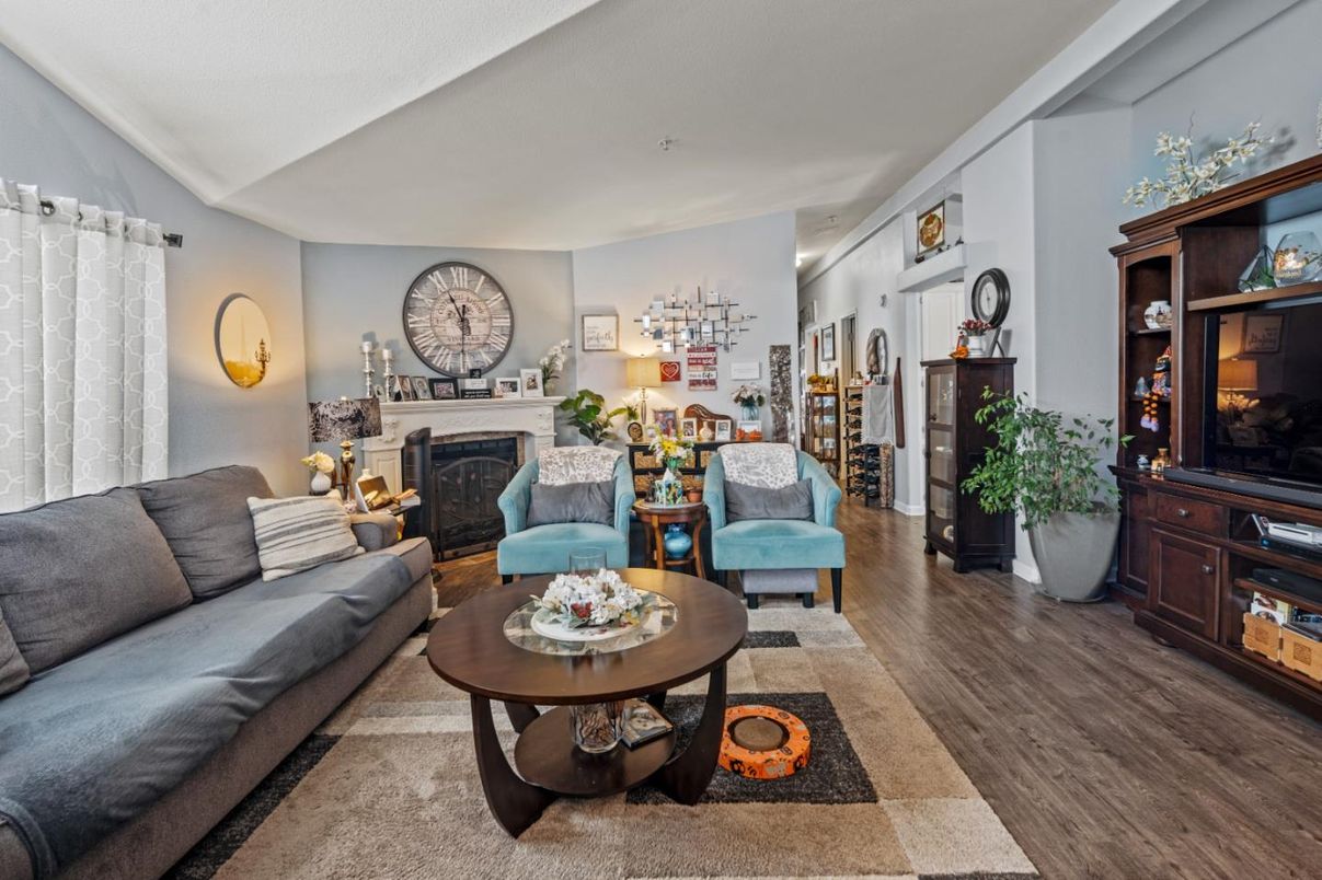 Chandelier, Fireplace, Interior, Living room, Wood Texture Flooring