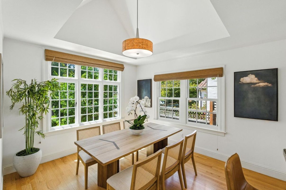 Dining room, Interior, Pendant Lights, Wood Texture Flooring