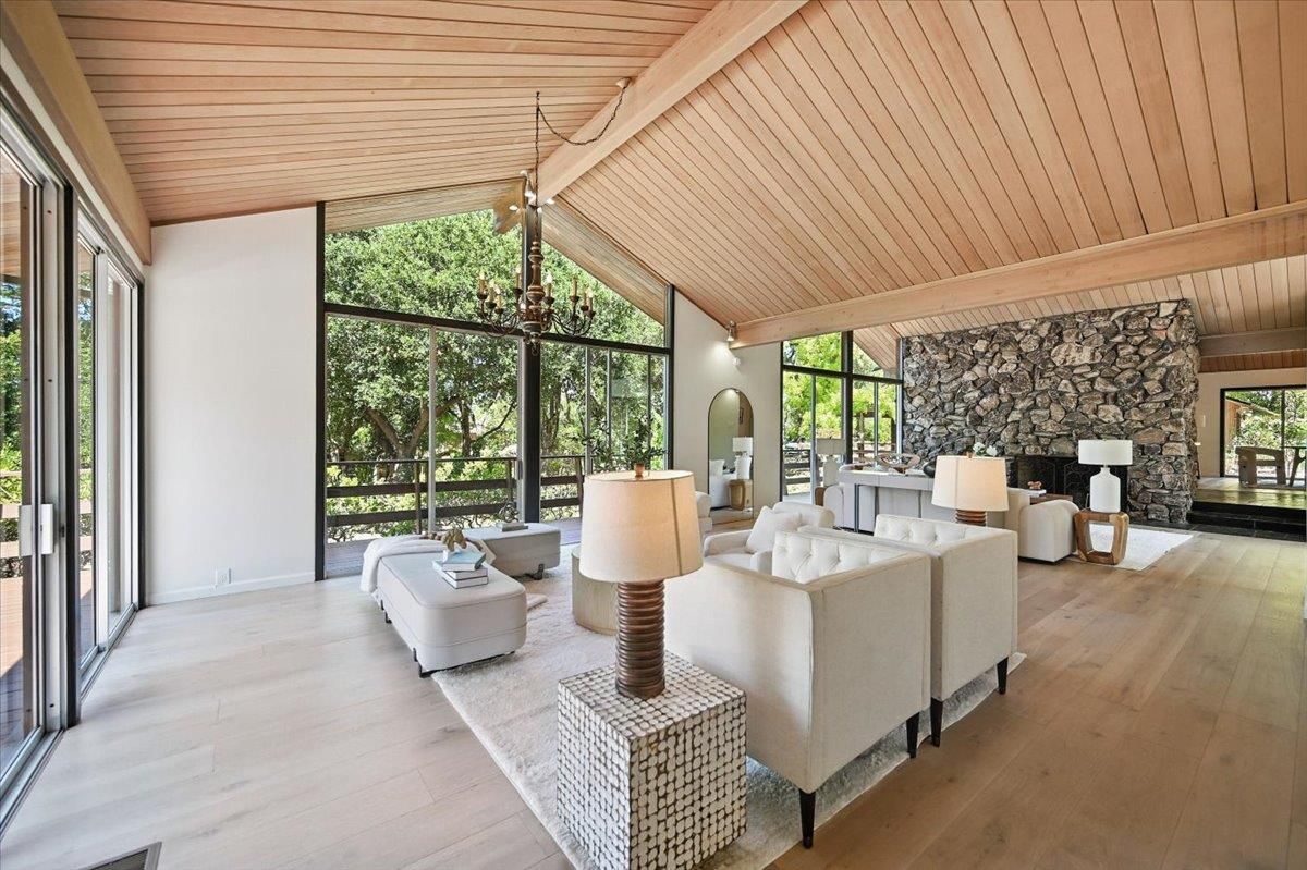 Fireplace, Interior, Living room, Stone Walls, Wooden Ceilings, Wood Texture Flooring