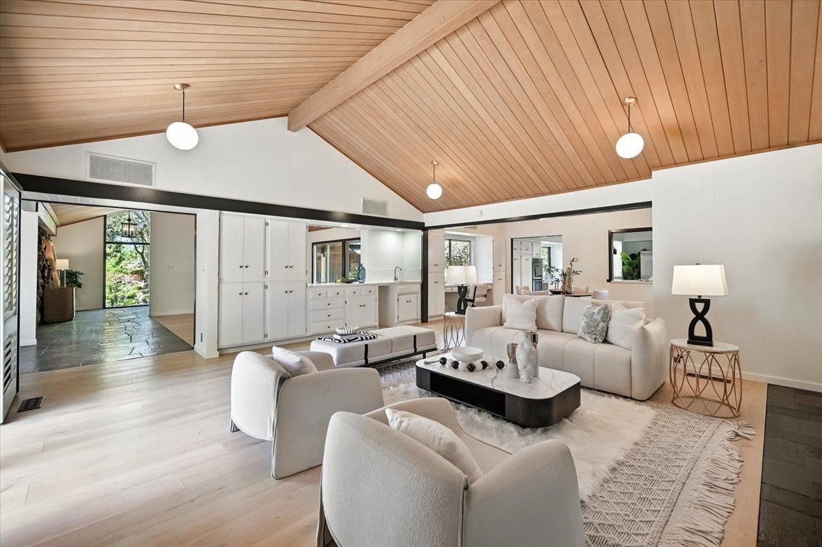 Interior, Living room, Pendant Lights, Wooden Beams, Wooden Ceilings, Wood Texture Flooring