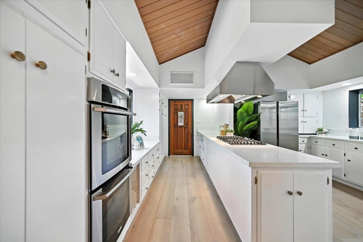 Interior, Kitchen, Stainless Steel Appliances, Wooden Ceilings, Wood Texture Flooring