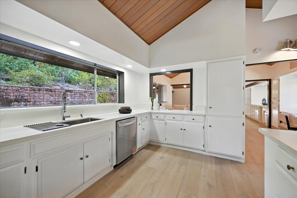 Interior, Kitchen, Recessed Lighting, Wooden Ceilings, Wood Texture Flooring