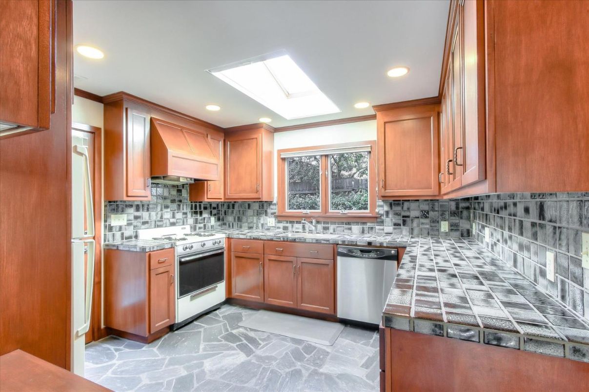 Interior, Kitchen, Recessed Lighting, Stainless Steel Appliances, Tile Countertops