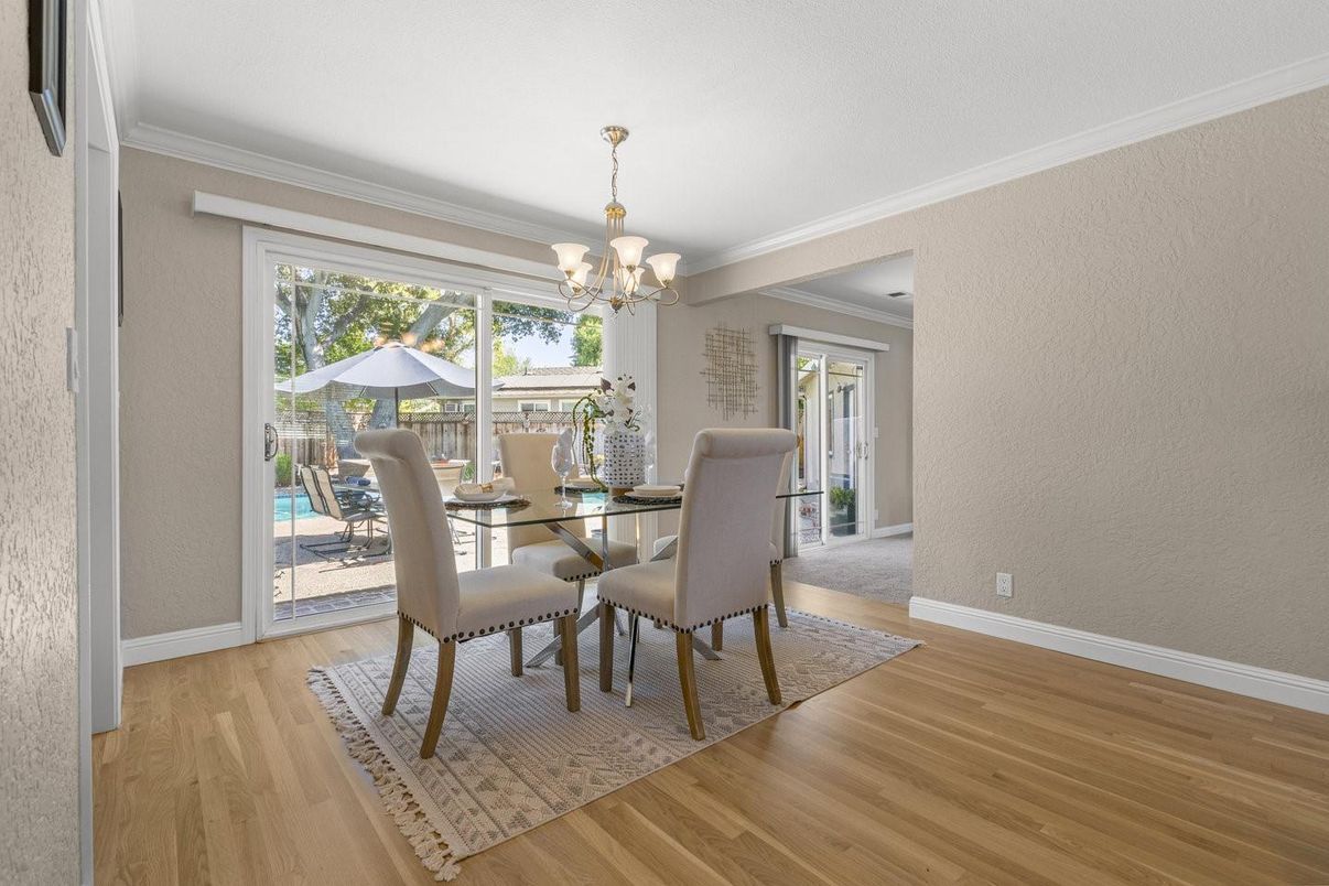 Chandelier, Dining room, Interior, Wood Texture Flooring