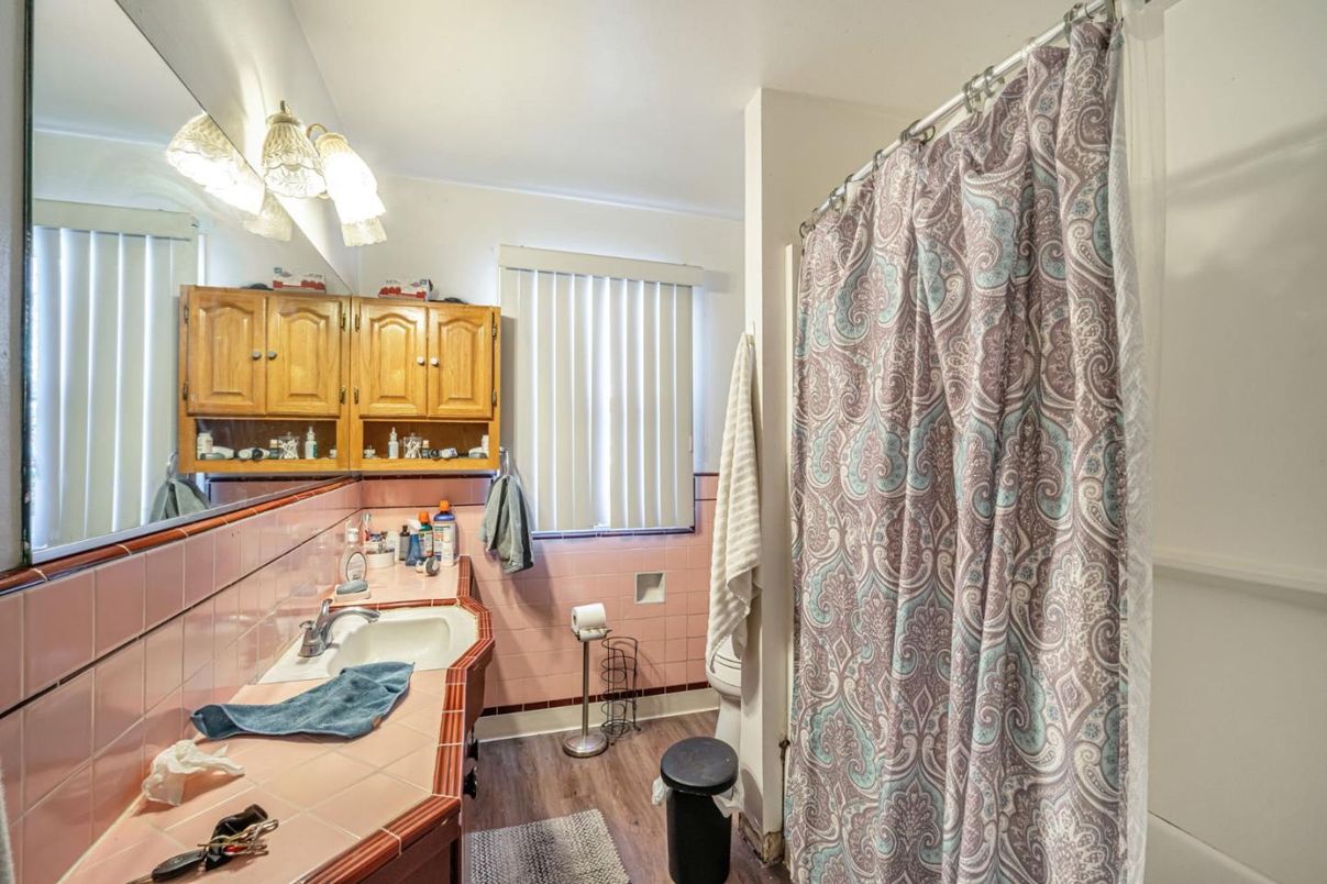 Bathroom, Interior, Tile Countertops, Wood Texture Flooring