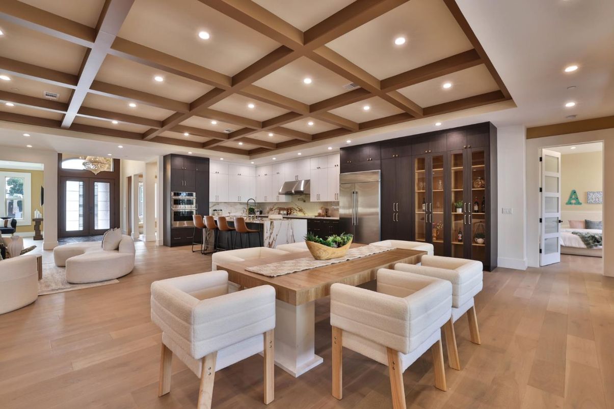 Interior, Kitchen, Living room, Recessed Lighting, Stainless Steel Appliances, Wooden Beams