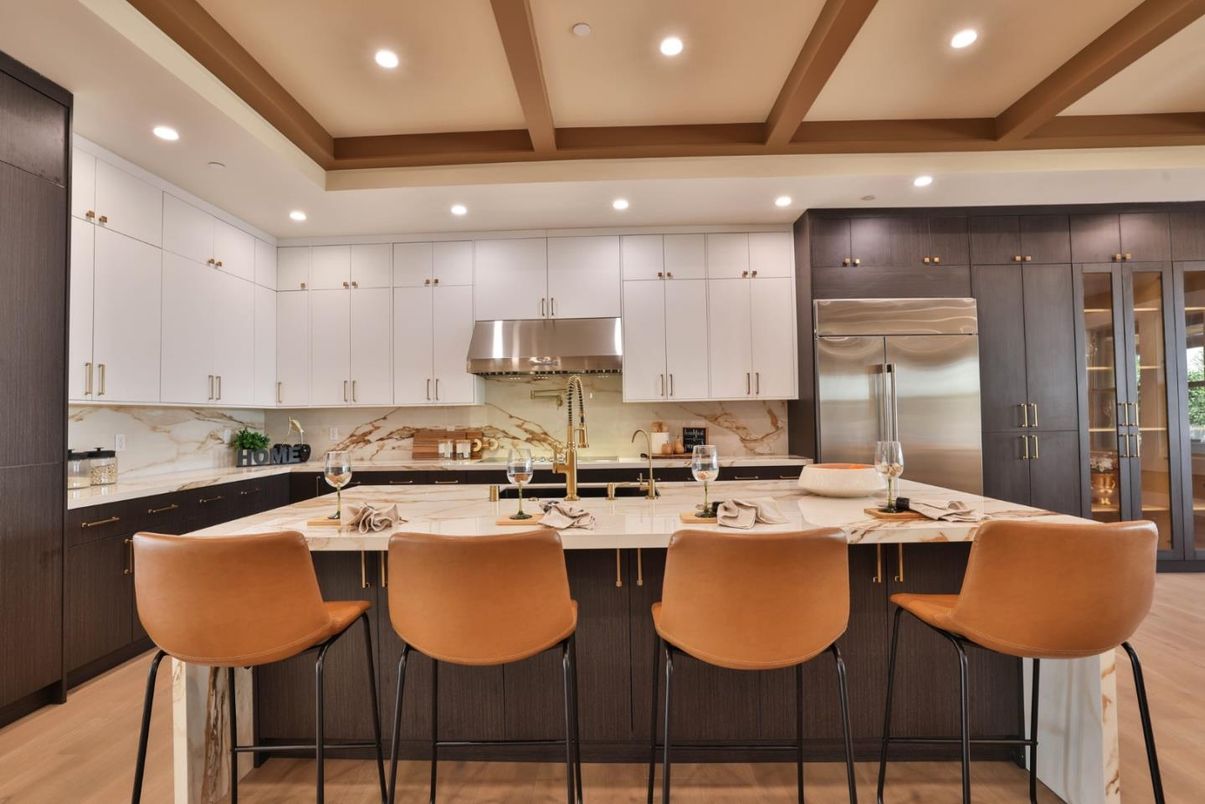 Interior, Kitchen, Recessed Lighting, Stainless Steel Appliances, Wooden Beams, Wood Texture Flooring