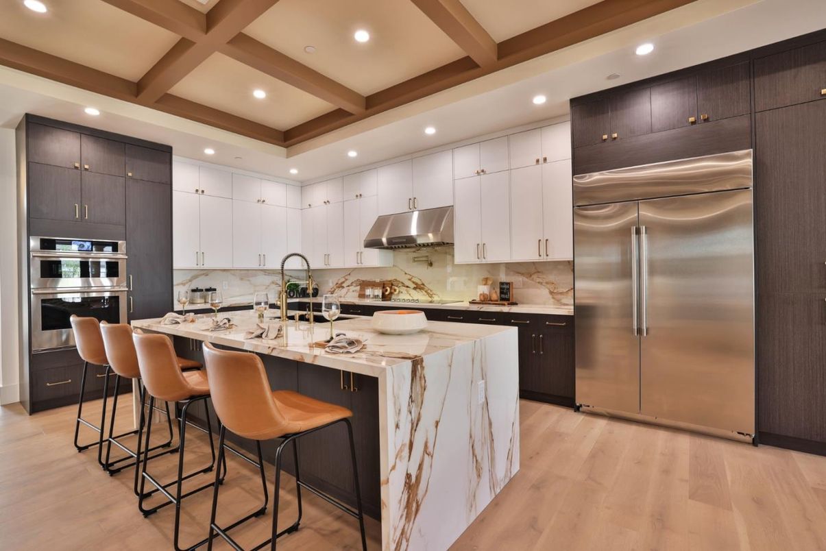 Interior, Kitchen, Recessed Lighting, Stainless Steel Appliances, Wooden Beams, Wood Texture Flooring