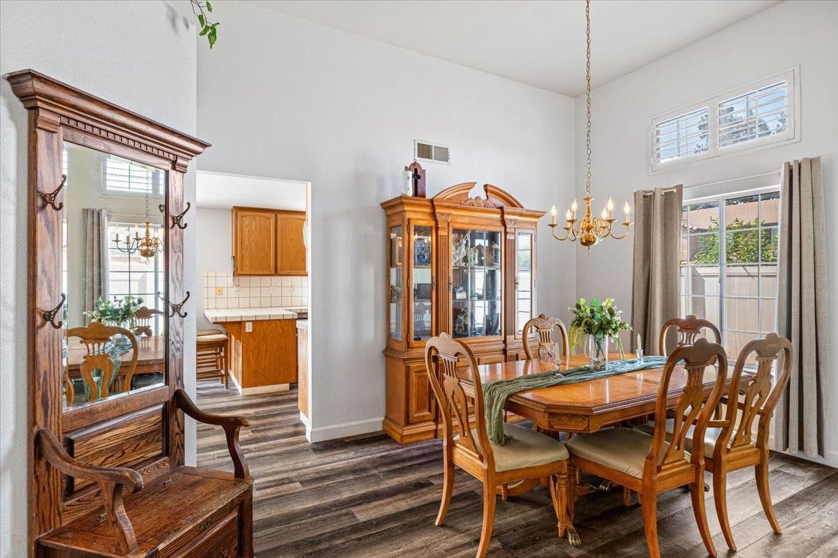 Chandelier, Dining room, Interior, Wood Texture Flooring
