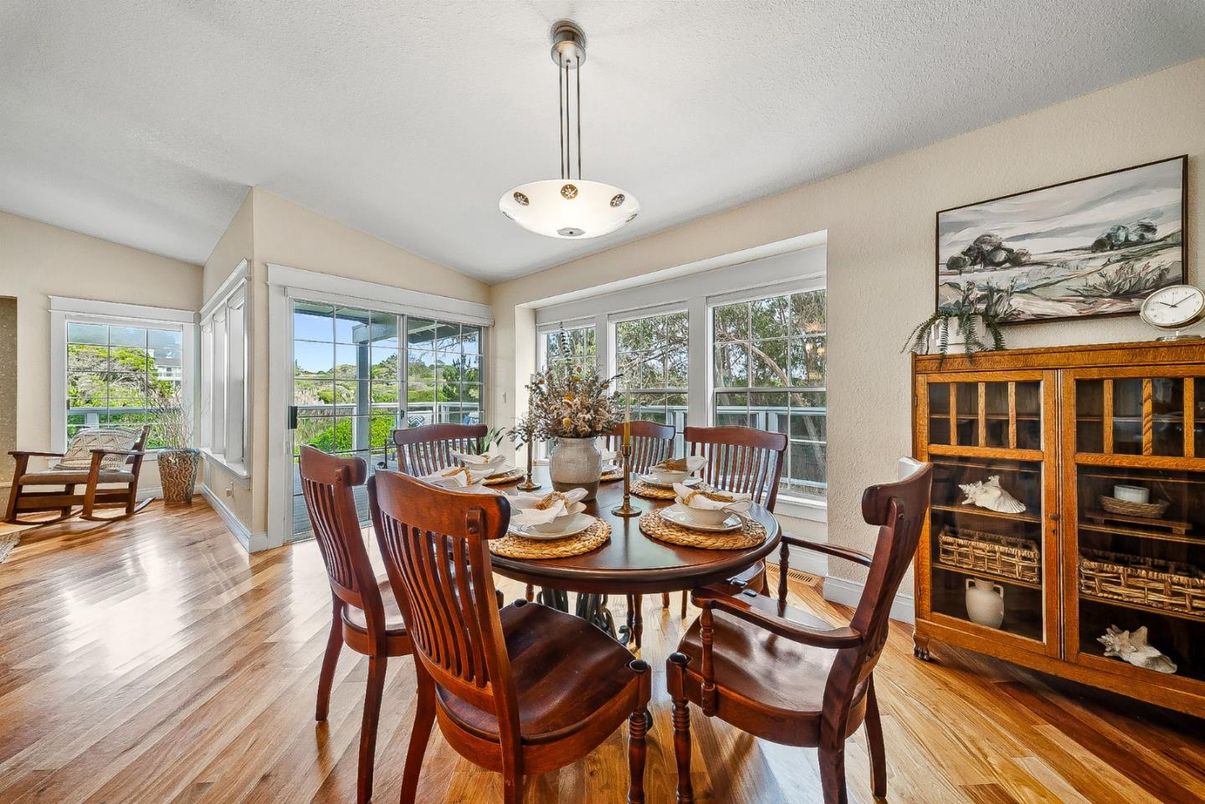 Dining room, Interior, Pendant Lights, Wood Texture Flooring