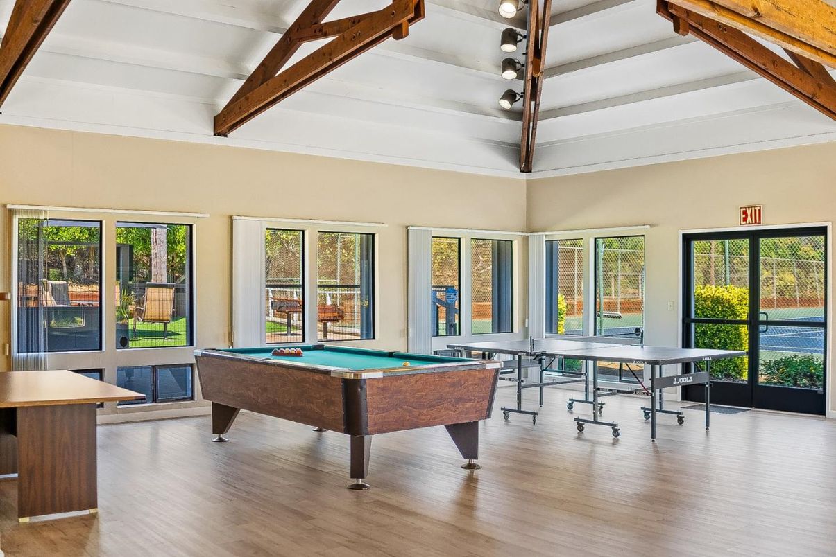 Billiard Table, Game Room, Interior, Wooden Beams, Wood Texture Flooring