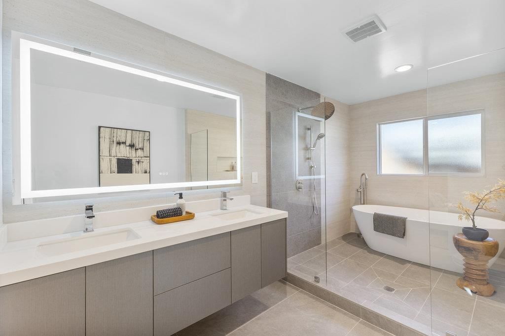 Bathroom, Dual Sink Vanities, Free Standing Baths, Glass Shower, Interior, Recessed Lighting